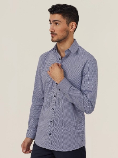 Picture of NNT Mens Avignon Gingham Check Stretch Long Sleeve Slim Shirt